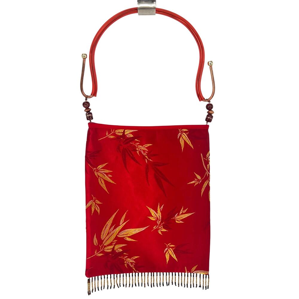Red & Gold Silk Brocade Evening Bag with Beaded Fringe